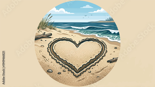 Heart drawn in sand on a beach 1.
