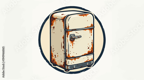 Vintage Rusty Refrigerator Illustration.