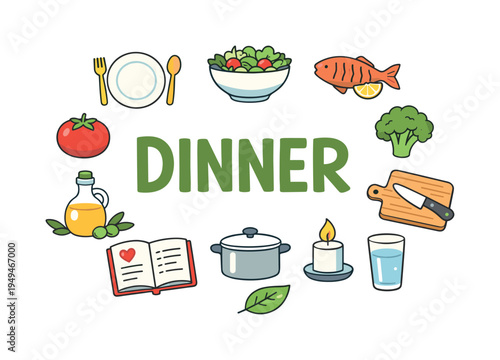 Healthy light dinner routine focused on balanced evening meals, nutritious ingredients, and calm eating habits that support digestion and overall wellbeing. DINNER central title