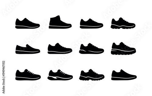 Sport sneaker silhouettes: classic running sneaker, high top sneaker silhouette, low top sneaker silhouette, chunky sneaker silhouette, slip on sneaker silhouette, retro sneaker