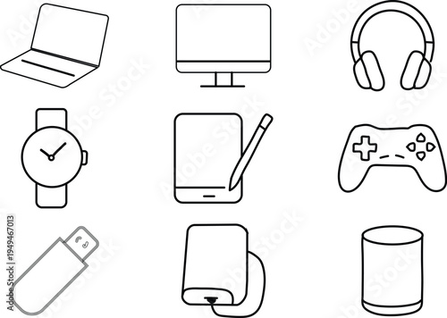 Collection of modern electronic devices and gadgets