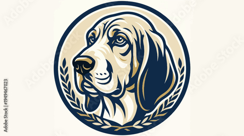 Elegant Basset Hound Head Logo with Laurel Wreath.
