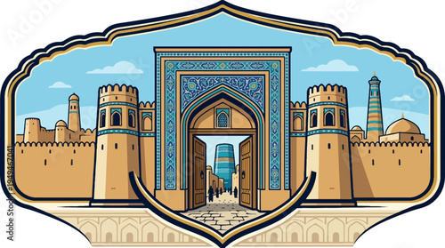 Ancient Silk Road city gate and fortress in Central Asia.