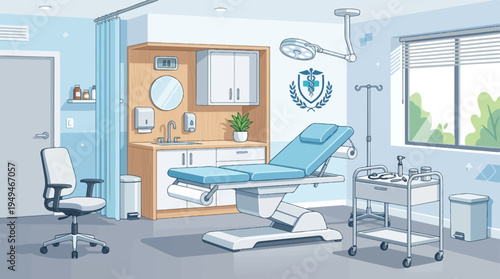 Medical examination room with modern equipment for patient care.