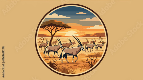 Oryx antelopes in a herd showcasing their majestic presence in the wild.