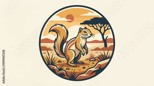 A charming chipmunk stands alert in its natural habitat a delightful woodland creature.