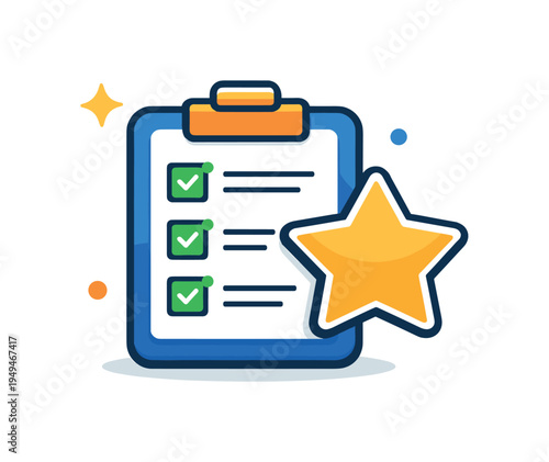 Clear priority management and structured task focus for professionals balancing multiple responsibilities and deadlines, a simple star badge placed beside a checklist clipboard