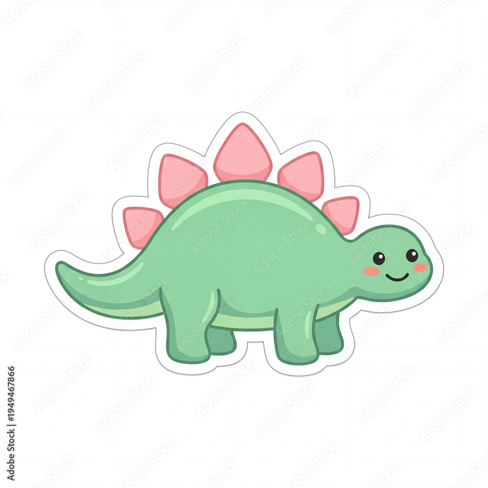 Naklejka premium Cute Stegosaurus Dinosaur Cartoon Sticker Illustration