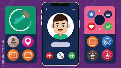 Smartphone Call Interface UI Mockup Set, Modern Mobile Phone Calling Screen Vector Template