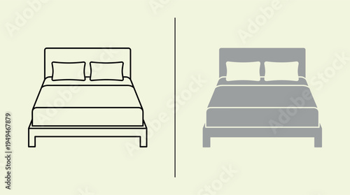 beds with pillows and headboards side by side comparison vector illustration