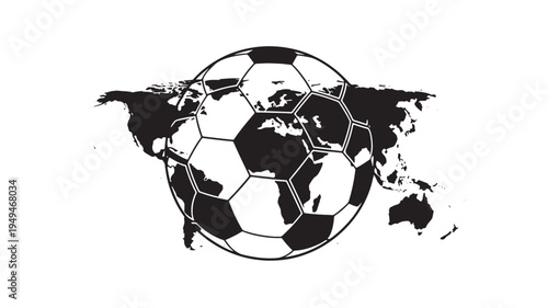 Soccer Ball Globe World Map Silhouette For Global Sports Concepts on transparent background