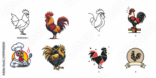 Rooster Illustrations Collection Farm Animals and Culinary Chef Graphics