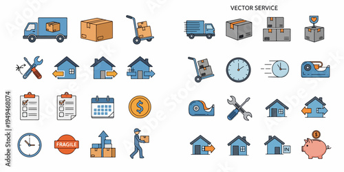 Moving and Delivery Service Icons - Logistics and Relocation Graphics