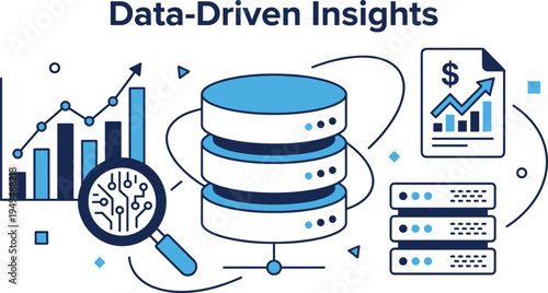 Data driven infographic insights with database and business analytics graph