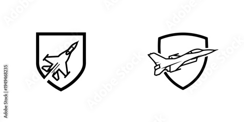 Dynamic fighter jet icons representing aerial defense and advanced aviation technology within protective shields