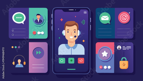 Smartphone Call Interface UI Mockup Set, Modern Mobile Phone Calling Screen Vector Template