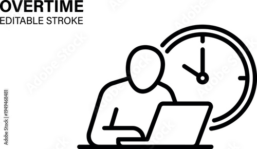icon Man working on laptop during overtime hours vector illustration
