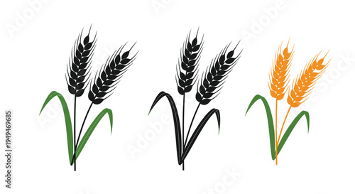 Illustration of wheat stalks in varying colors and styles