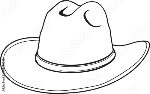 Cowboy or Ranger Hat Hand-drawn Sketch Drawing Vector Illustration, Line Linear Symbol Black and White Engraving, Isolated