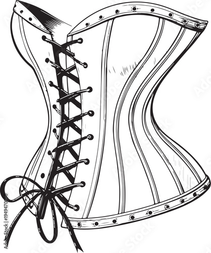 Corset Hand-drawn Sketch Drawing Vector Illustration, Line Linear Symbol Black and White Engraving, Isolated