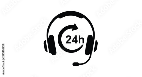24 hour customer support icon featuring a headset and circular arrow