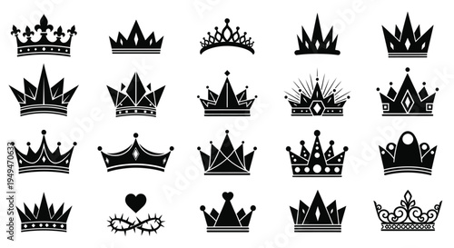 Collection of ornate black crowns in various styles and designs