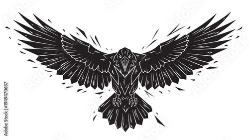 Black Silhouette Bird Flying With Spread Wings For Graphic Design Concepts on transparent background