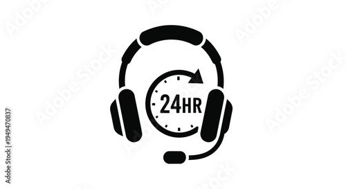 24 7 customer support icon headphones with a circular clock face