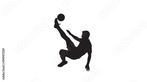 Soccer Player Kicking Ball Silhouette Against Transparent Background For Sports Concepts on transparent background