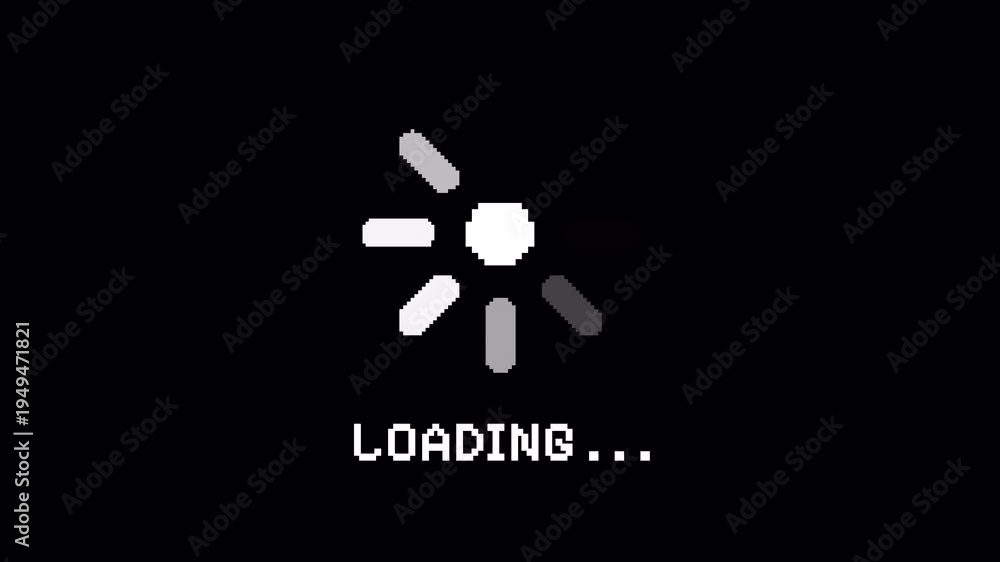 Retro 8-Bit Pixel Loading Spinner Animation with “Loading” Text on ...