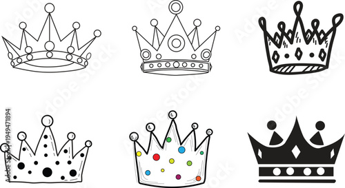 Collection of six distinctive crown illustrations