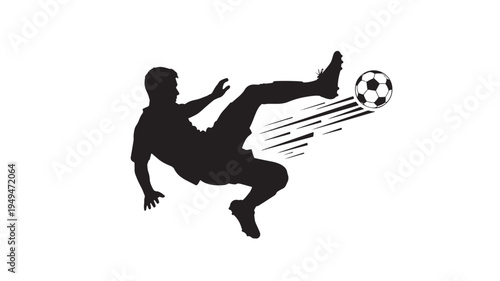 Soccer Player Kicking Ball Silhouette For Sports Equipment Backgrounds on transparent background