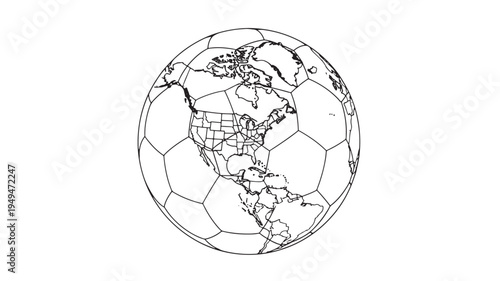 Soccer Ball with USA and Canada Map Illustration for Global Sports Concepts on transparent background