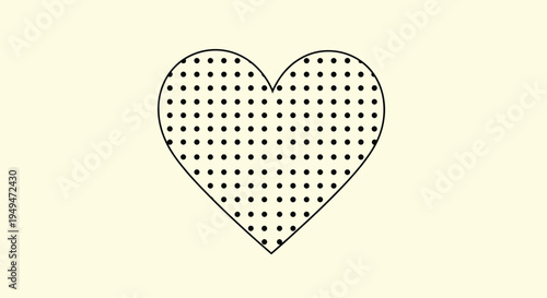 Heart symbol with a simple black outline filled with a regular dot grid pattern on a pale yellowish background.