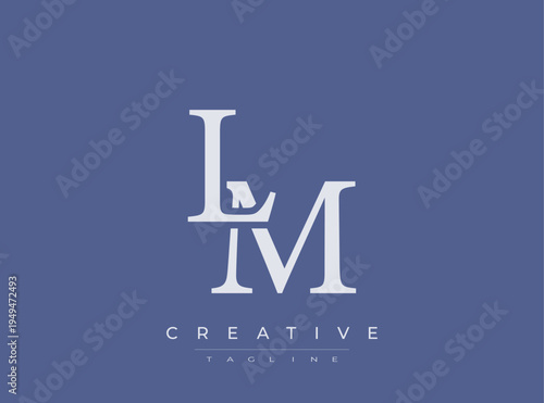 Lm logo design with creative tagline on blue background