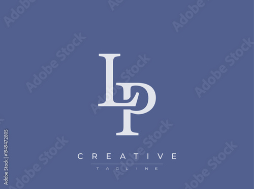 Lp logo design template with creative tagline on blue background