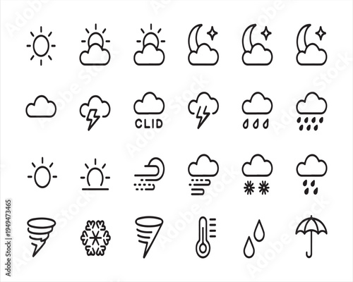 Weather and climate vector icon collection with modern outline design