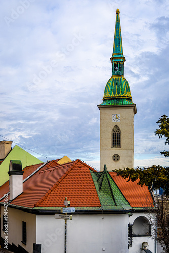 Photography St Martins Cathedral Bratislava with castle wall and tower vertical view