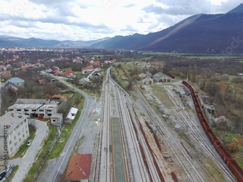 Wallpaper Mural Aerial drone photo of industrial railroad terminal in Gracac, Croatia Torontodigital.ca