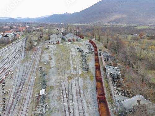 Wallpaper Mural Aerial drone photo of industrial railroad terminal in Gracac, Croatia Torontodigital.ca