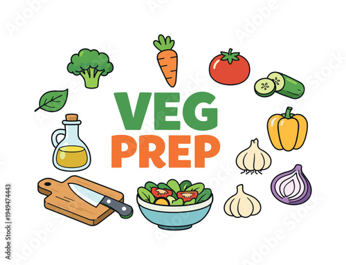 Healthy fresh vegetable cooking preparation concept focused on chopping colorful produce, organizing ingredients, and preparing wholesome meals with natural foods. VEG PREP