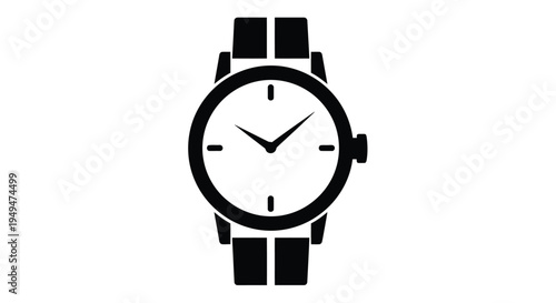 Simple black and white illustration of a wristwatch with a leather strap