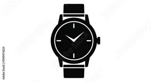 Simple black silhouette of a wristwatch with an analog display