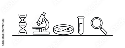 Genomics science and biotechnology research studying genetic structures and molecular biology to support medical diagnostics and life science innovation, DNA helix, microscope