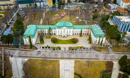 Photography Presidential Palace Bratislava aerial view of government complex and gardens