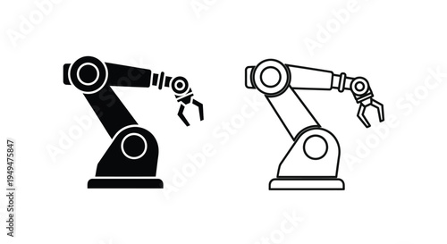 Two robotic arms in black and white showcasing industrial automation technology