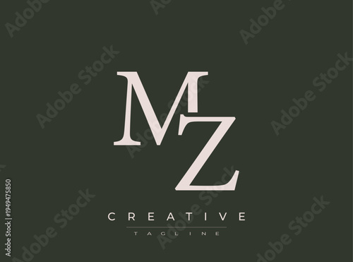 MZ monogram logo design with creative tagline on dark background