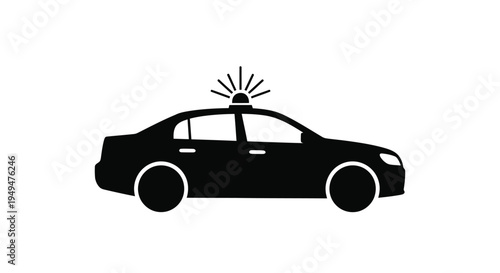 Silhouette of a police car with activated emergency lights on top