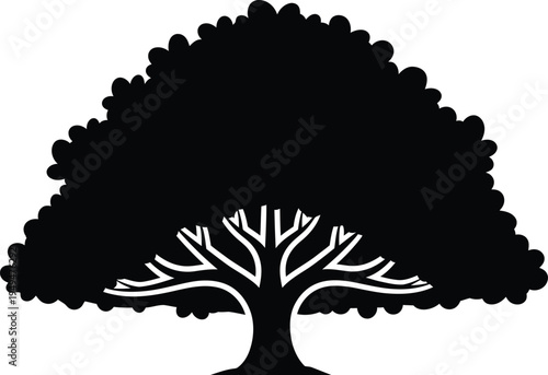 Black tree silhouette lush foliage nature park icon design element