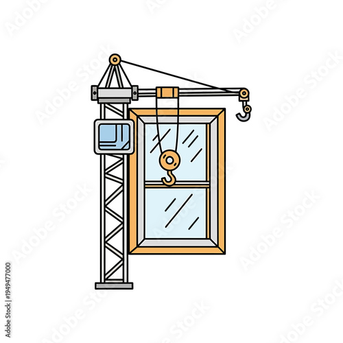 Crane Lifting Window Construction Concept